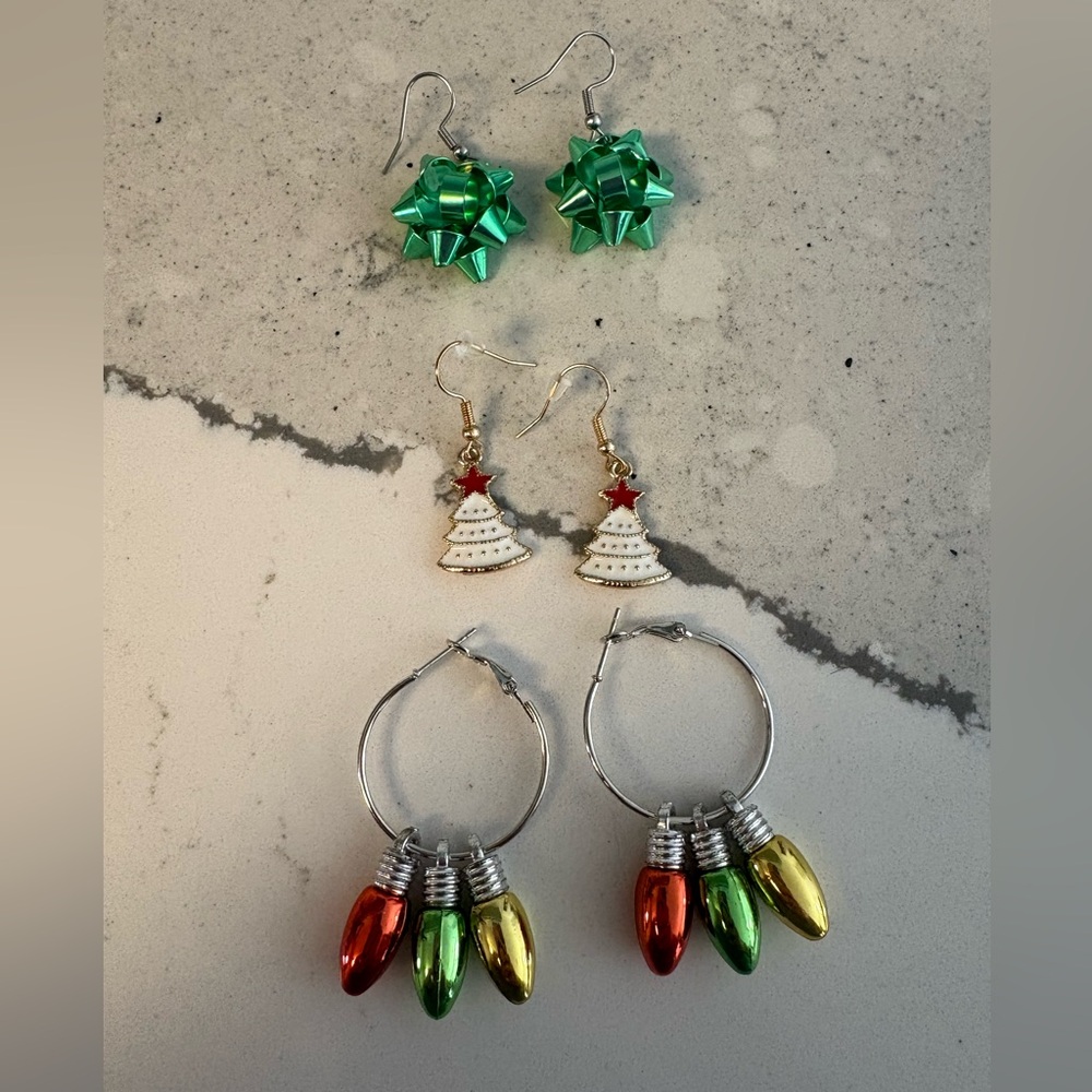 Christmas dangle earrings three pair